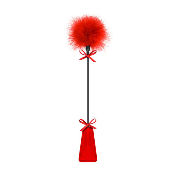 Cravache rouge bdsm avec plumeau 